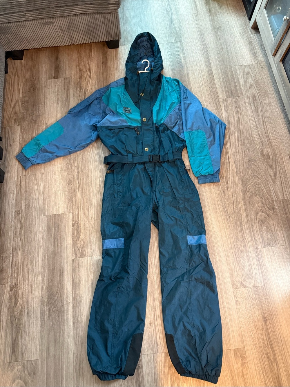 Vintage NILS USA One Piece Ski Suit Men’s Large Blue Teal Navy Entrant Shell